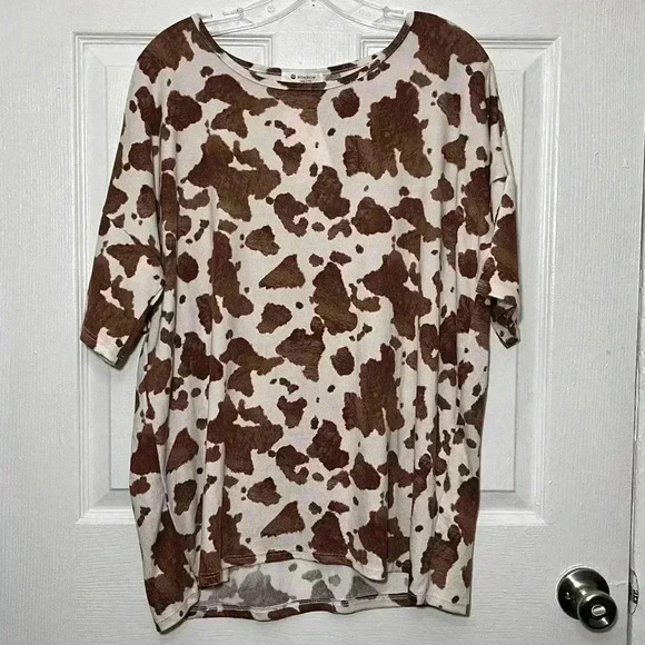 NWOT BOMBOM Animal Print Brown and White Loose Knit Tee | size XL - Picture 4 of 6